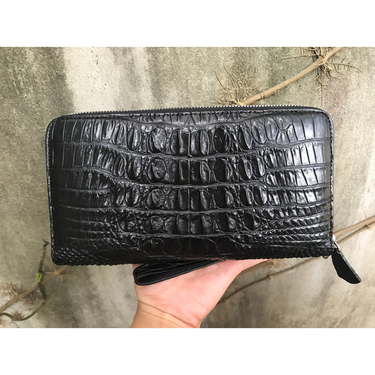 Designer Alligator Leather Large Wallet With Strap Wristlet Clutch