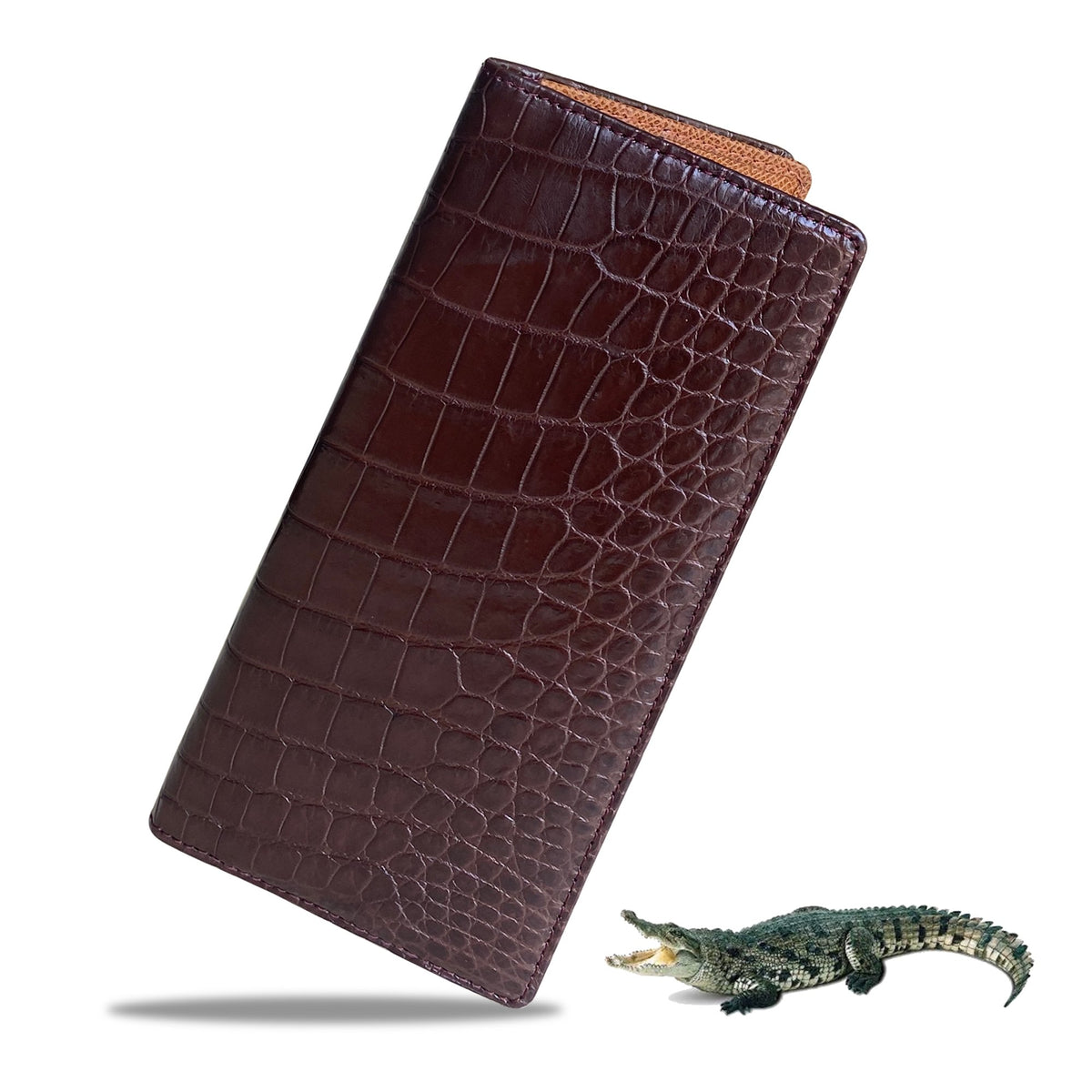 Orange Crocodile Pattern Pu Leather Wallet With Multiple