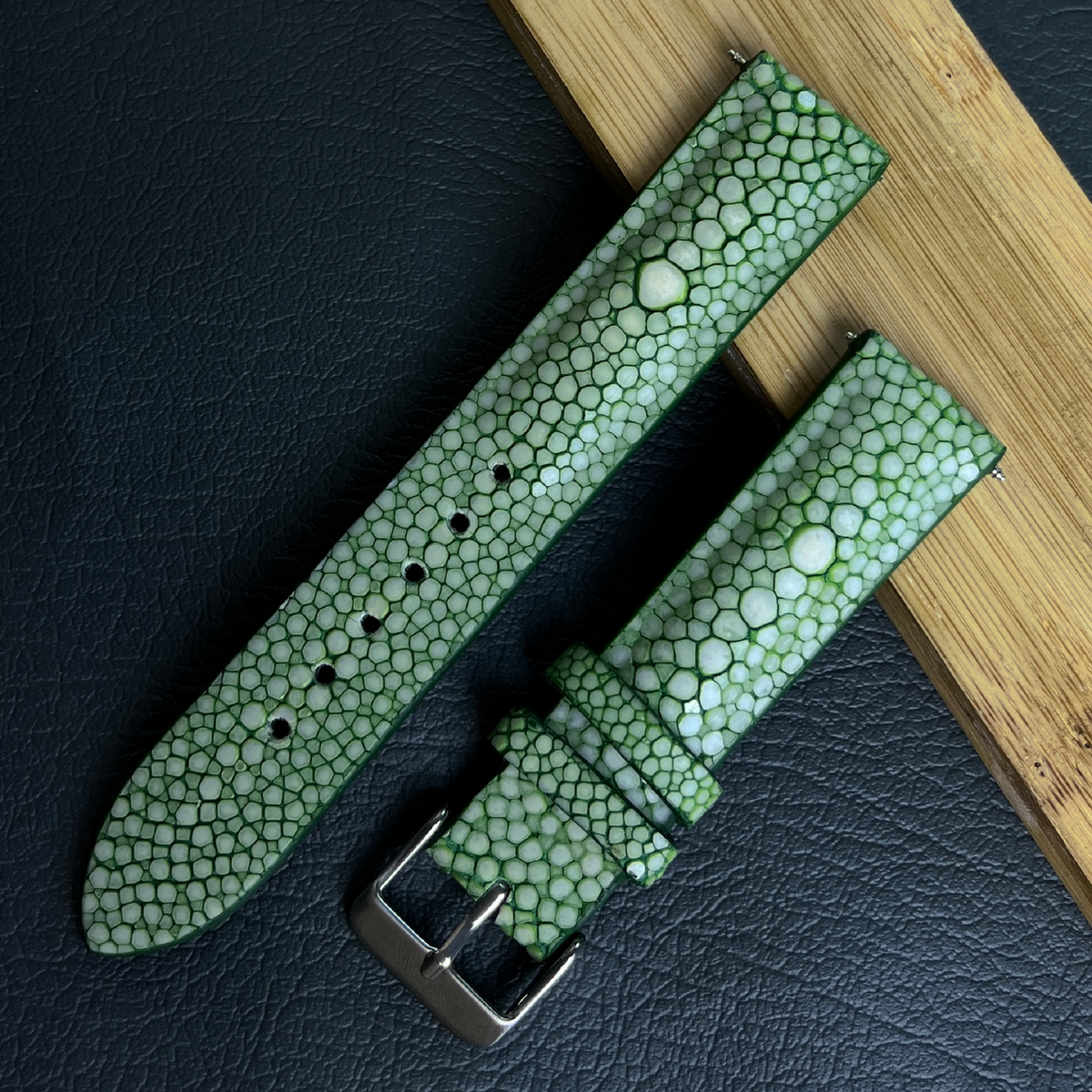 Blue Stingray Leather Watch Strap Double Pearls