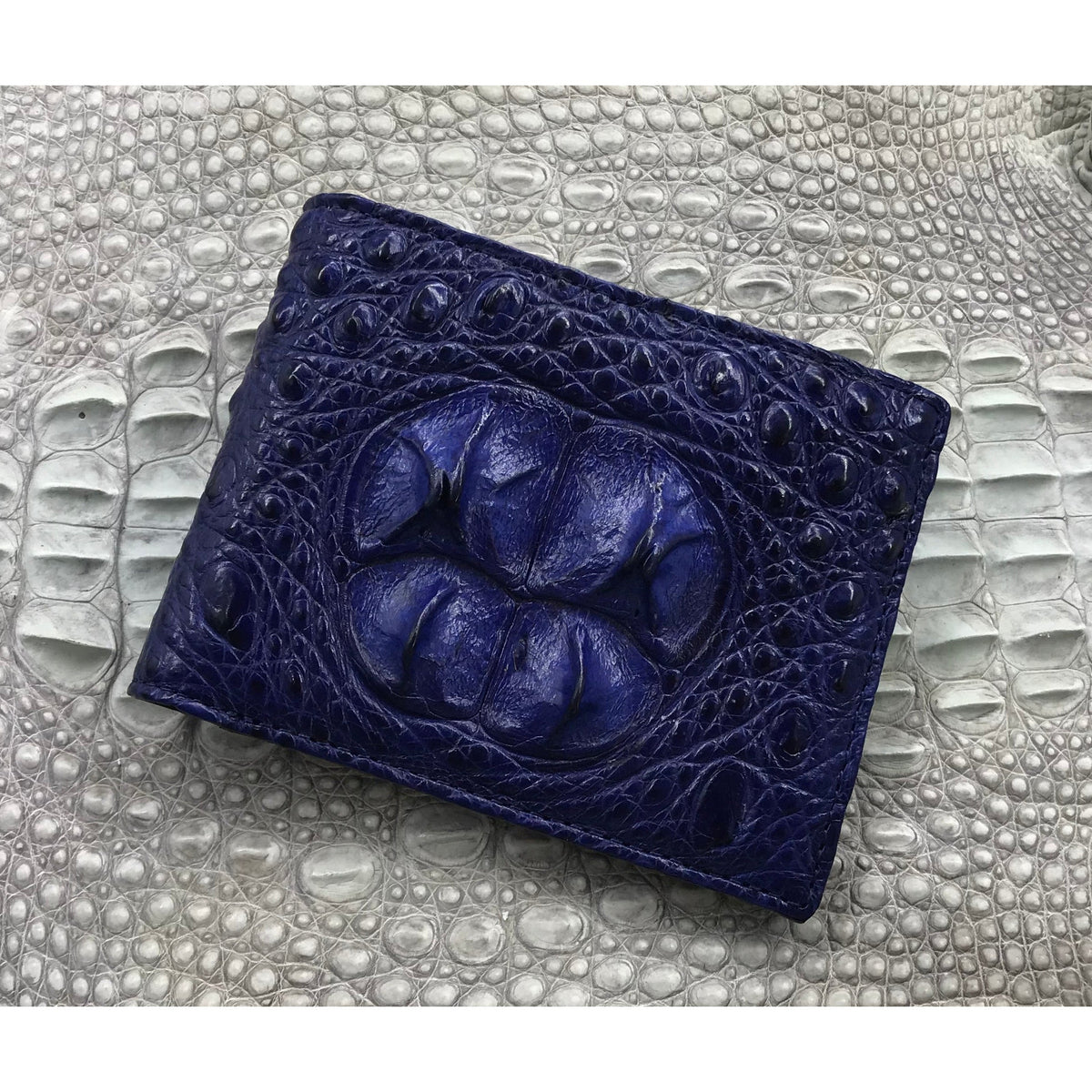 Navy Blue Alligator high quality Genuine Leather Skin Men's Bifold Long Wallet, Handmade Leather Skin