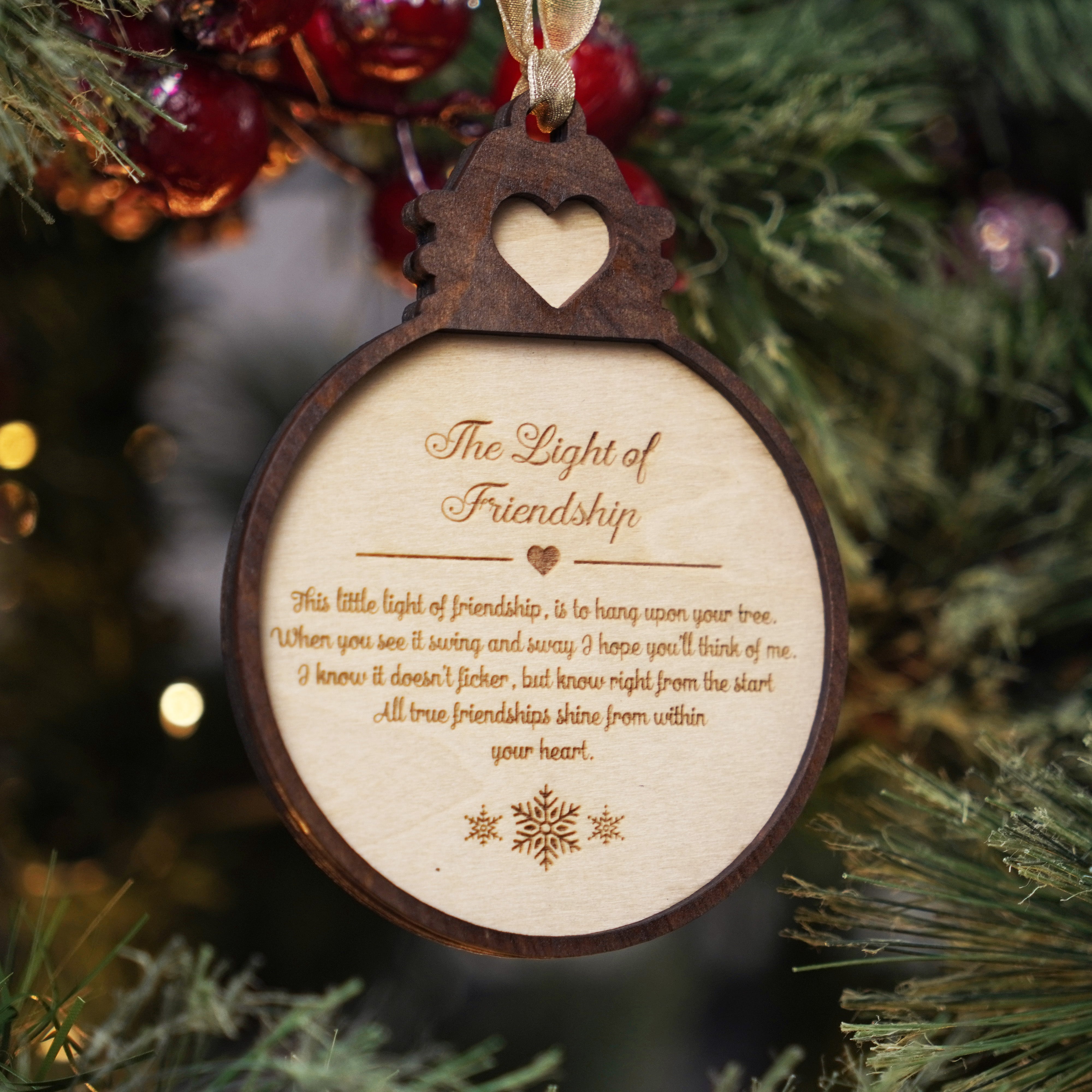 The Light of Friendship Great gift for Coworkers, Friends, Neighbors, Family Wood Rustic Style Christmas Ornament