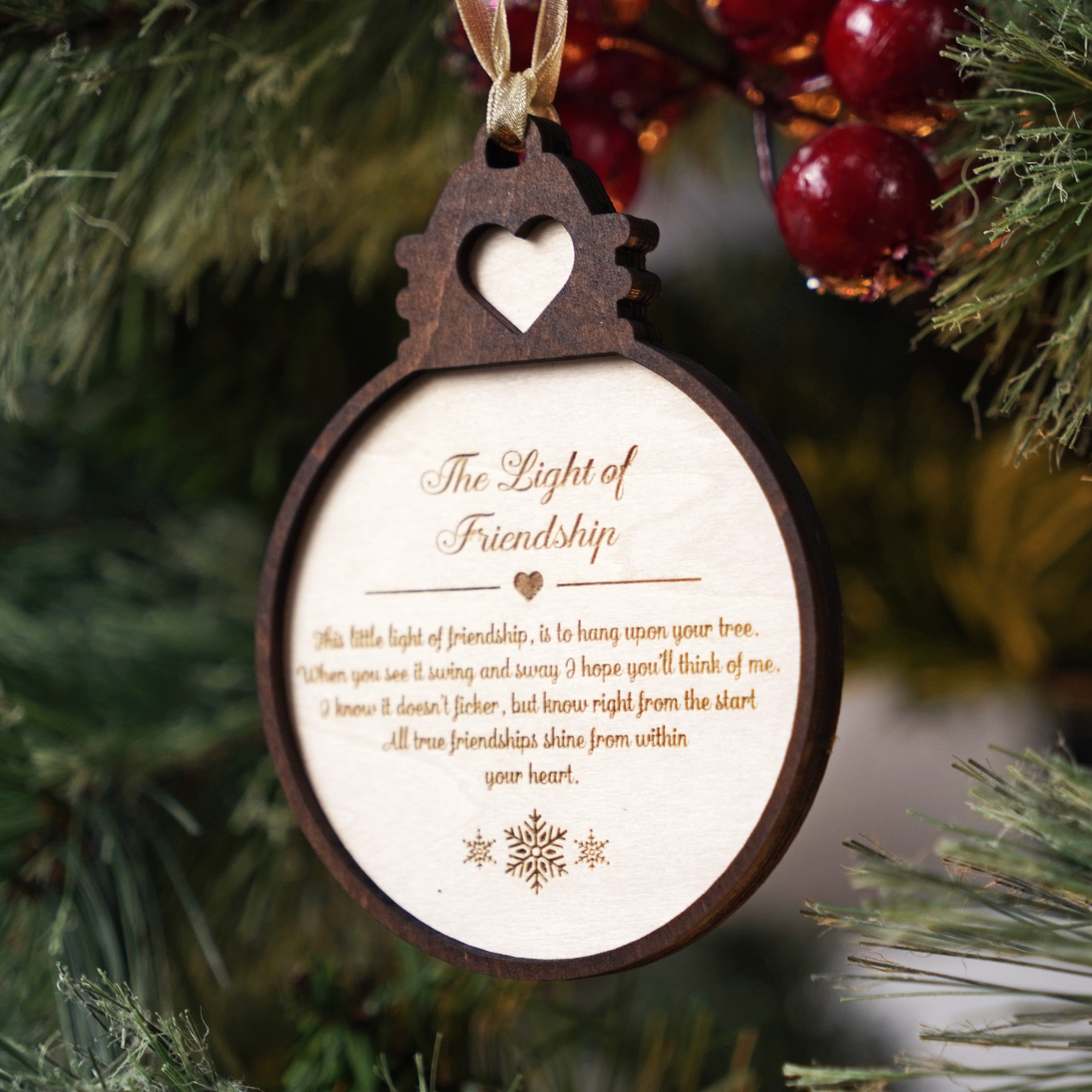 The Light of Friendship Great gift for Coworkers, Friends, Neighbors, Family Wood Rustic Style Christmas Ornament