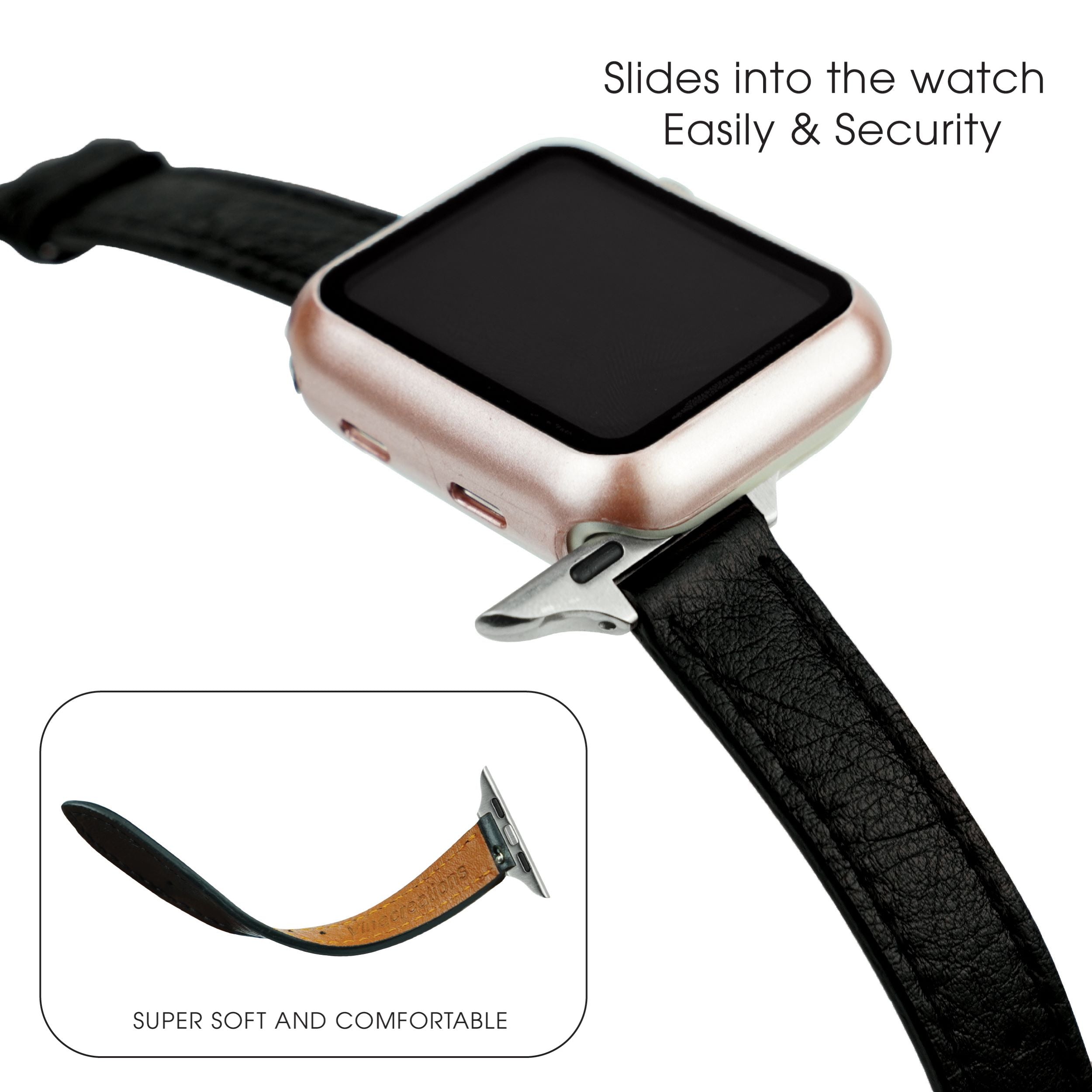 Black Flat Ostrich Leather Band Compatible Apple Watch Iwatch 42mm Screen Protector Case Silver Adapter Replacement Strap For Smartwatch Series 1 2 3 Leather Handmade AW-181S-W-2MM