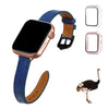 Blue Flat Ostrich Leather Band Compatible Apple Watch Iwatch 44mm Screen Protector Case Black Adapter Replacement Strap For Smartwatch Series 4 5 6 SE Leather Handmade AW-184B-W-44MM