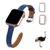 Load image into Gallery viewer, Blue Flat Ostrich Leather Band Compatible Apple Watch Iwatch 49mm Screen Protector Case Black Adapter Replacement Strap For Smartwatch Series 7 8 Leather Handmade AW-184S-W-49MM
