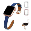 Blue Flat Ostrich Leather Band Compatible Apple Watch Iwatch 49mm Screen Protector Case Black Adapter Replacement Strap For Smartwatch Series 7 8 Leather Handmade AW-184G-W-49MM