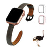 Dark Brown Flat Ostrich Leather Band Compatible Apple Watch Iwatch 49mm Screen Protector Case Black Adapter Replacement Strap For Smartwatch Series 7 8 Leather Handmade AW-183B-W-49MM