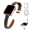 Dark Brown Flat Ostrich Leather Band Compatible Apple Watch Iwatch 40mm Screen Protector Case Gold Adapter Replacement Strap For Smartwatch Series 4 5 6 SE Leather Handmade AW-183G-W-40MM