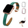 Green Flat Ostrich Leather Band Compatible Apple Watch Iwatch 44mm Screen Protector Case Gold Adapter Replacement Strap For Smartwatch Series 4 5 6 SE Leather Handmade AW-188G-W-44MM