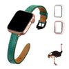 Green Flat Ostrich Leather Band Compatible Apple Watch Iwatch 45mm Screen Protector Case Black Adapter Replacement Strap For Smartwatch Series 7 8 Leather Handmade AW-188B-W-45MM