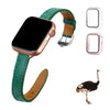 Green Flat Ostrich Leather Band Compatible Apple Watch Iwatch 41mm Screen Protector Case Silver Adapter Replacement Strap For Smartwatch Series 7 8 Leather Handmade AW-188S-W-41MM