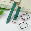 Green Flat Ostrich Leather Band Compatible Apple Watch Iwatch 41mm Screen Protector Case Gold Adapter Replacement Strap For Smartwatch Series 7 8 Leather Handmade AW-188G-W-41MM