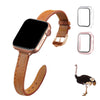 Light Brown Flat Ostrich Leather Band Compatible Apple Watch Iwatch 44mm Screen Protector Case Gold Adapter Replacement Strap For Smartwatch Series 4 5 6 SE Leather Handmade AW-186G-W-44MM