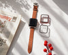 Light Brown Flat Ostrich Leather Band Compatible Apple Watch Iwatch 49mm Screen Protector Case Silver Adapter Replacement Strap For Smartwatch Series 7 8 Leather Handmade AW-186S-W-49MM