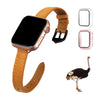 Load image into Gallery viewer, Tan Flat Ostrich Leather Band Compatible Apple Watch Iwatch 45mm Screen Protector Case Black Adapter Replacement Strap For Smartwatch Series 7 8 Leather Handmade AW-182B-W-45MM