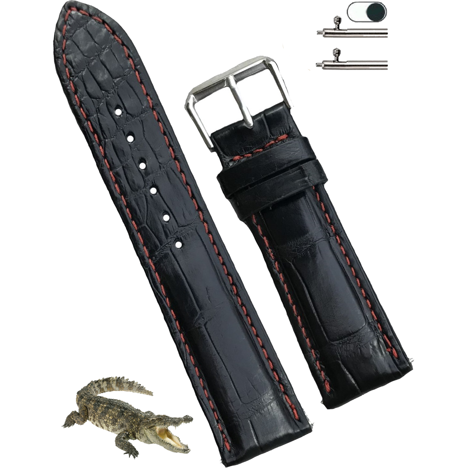 red hand stitching alligator leather watch band