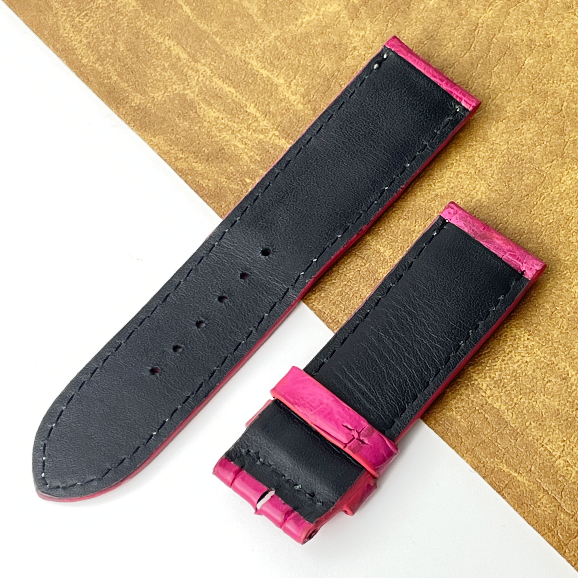 24mm Pink Unique Texture Alligator Watch Band For Men DH-226U