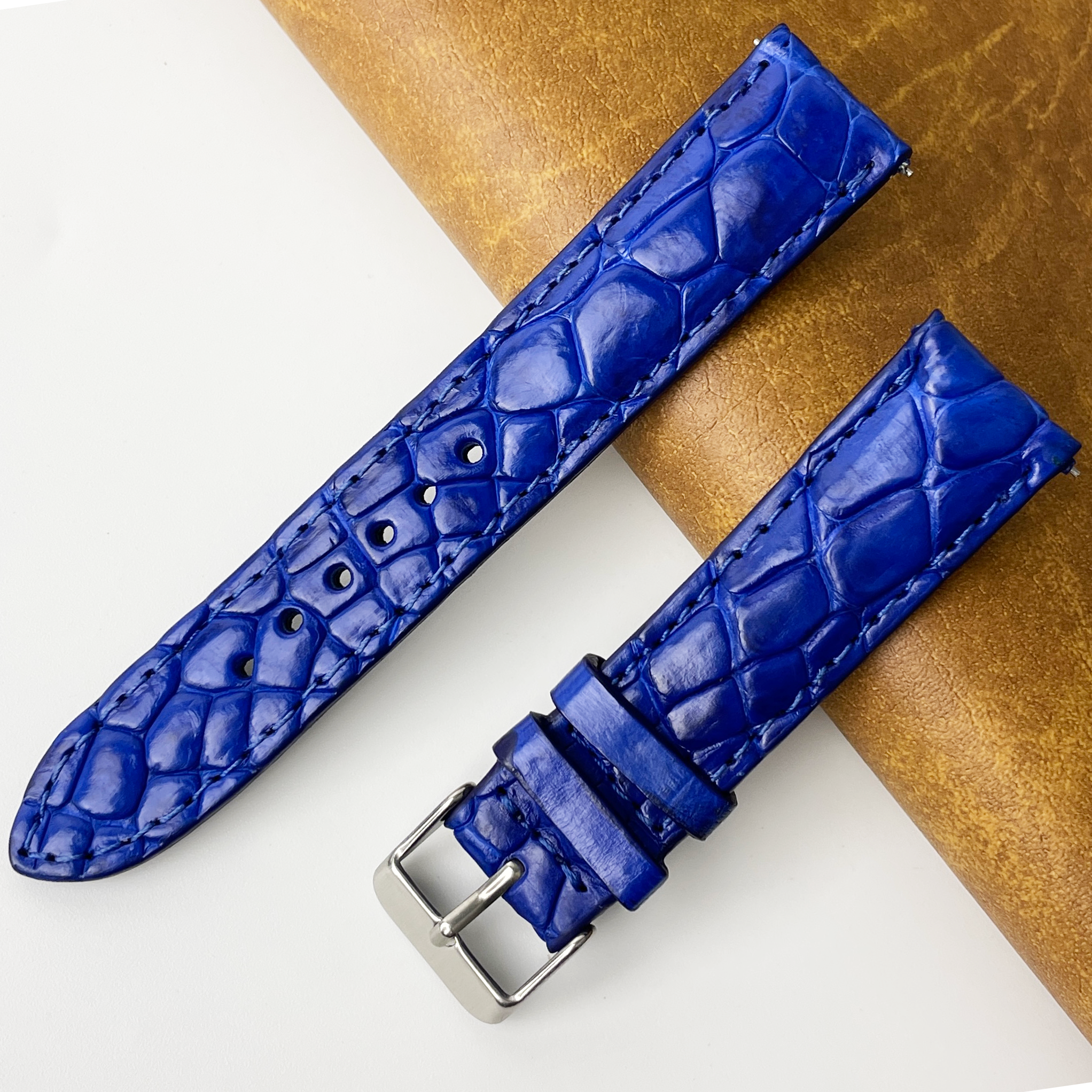20mm Blue Unique Pattern Alligator Leather Watch Band For Men DH-50B