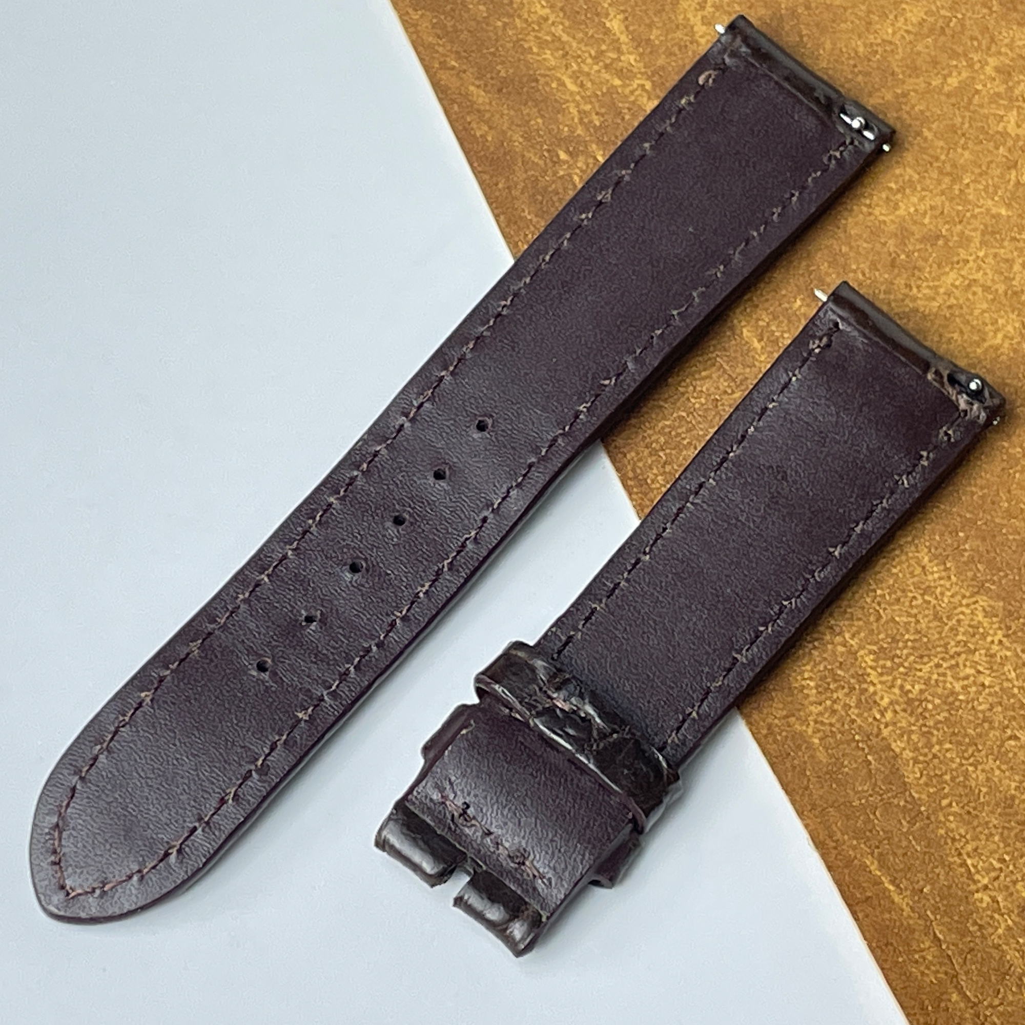 20mm Dark Brown Unique Alligator Leather Watch Band For Men | DH-44C