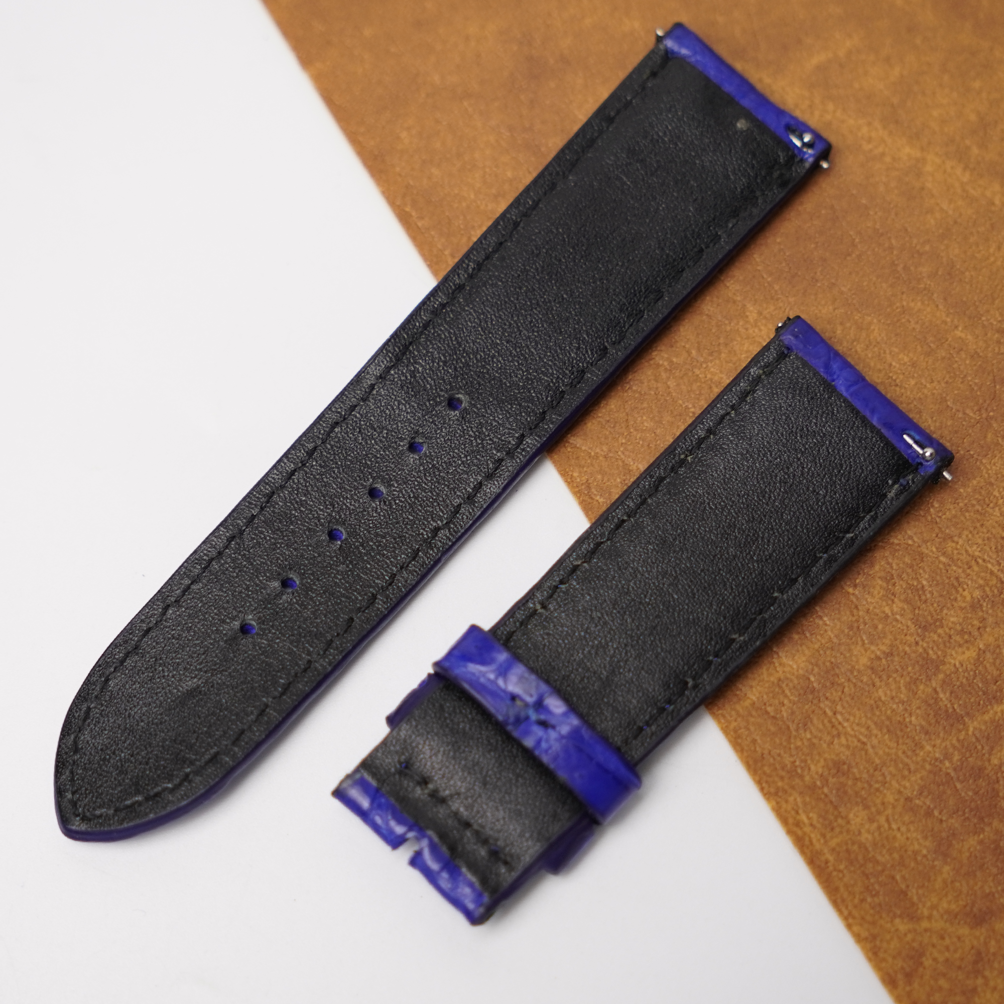 24mm Blue Unique Pattern Alligator Leather Watch Band For Men DH-50N