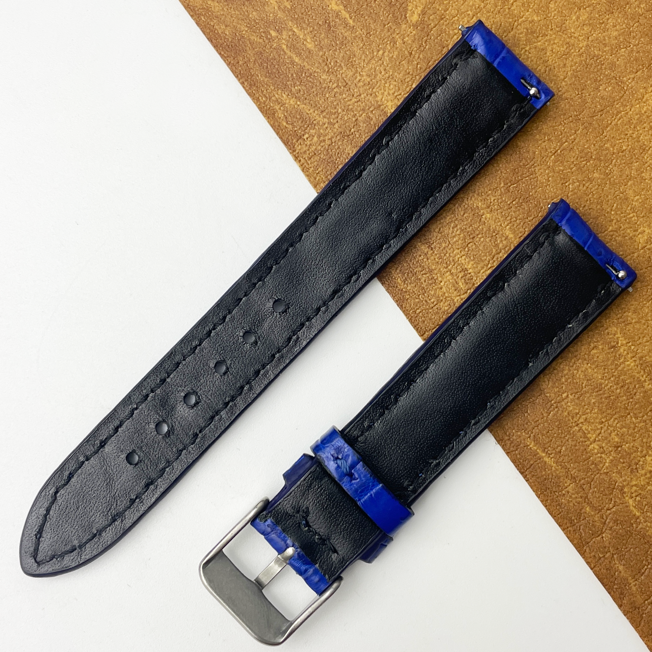 18mm Blue Unique Pattern Alligator Leather Watch Band For Men DH-50AE