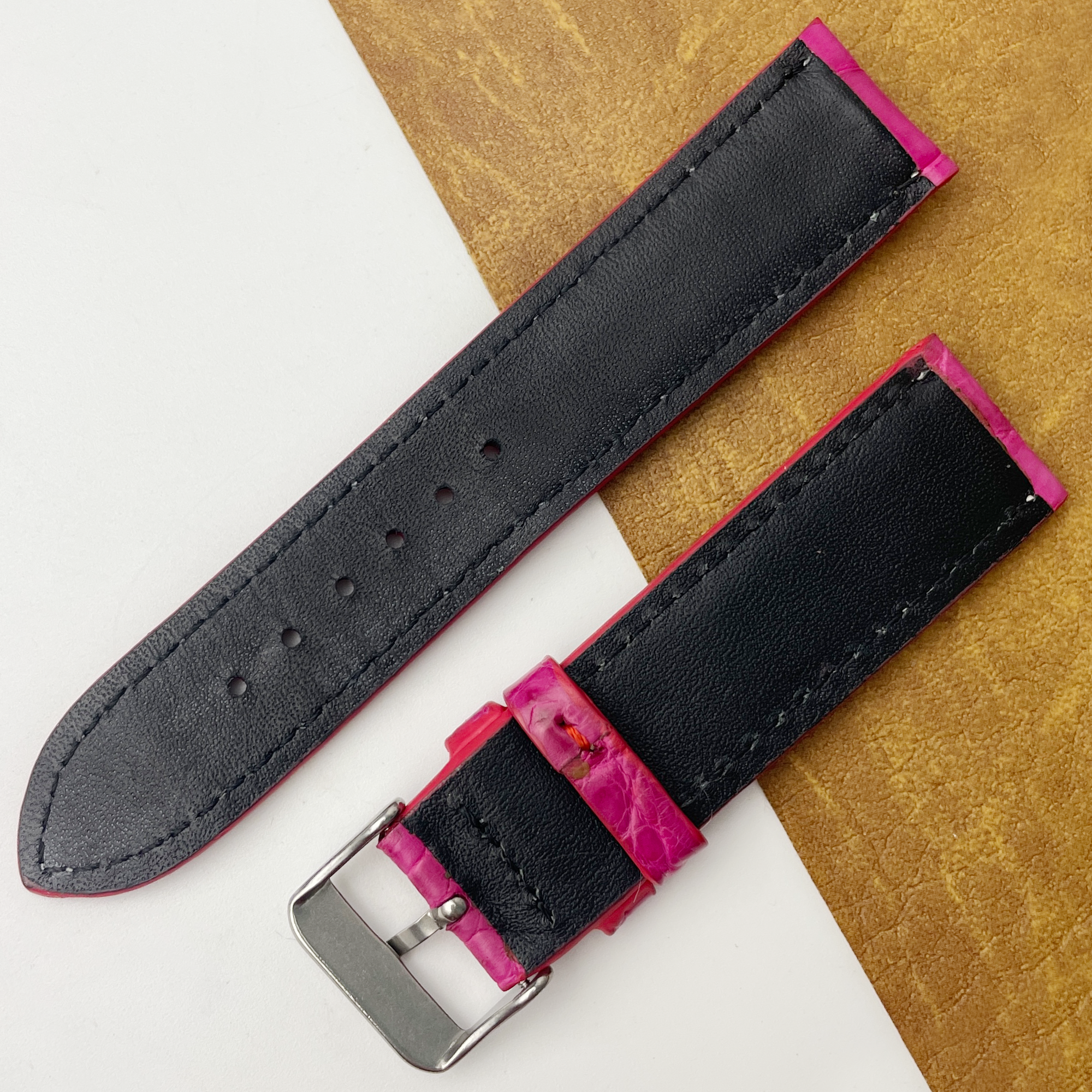 Pink Unique Texture Alligator Watch Band For Men 