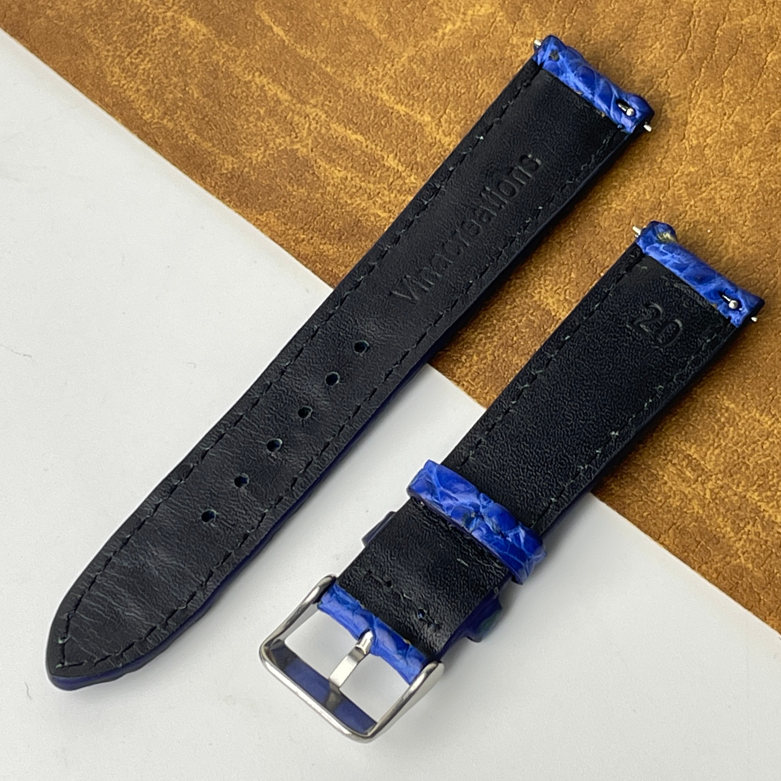 20mm Blue Unique Pattern Alligator Leather Watch Band For Men DH-50H