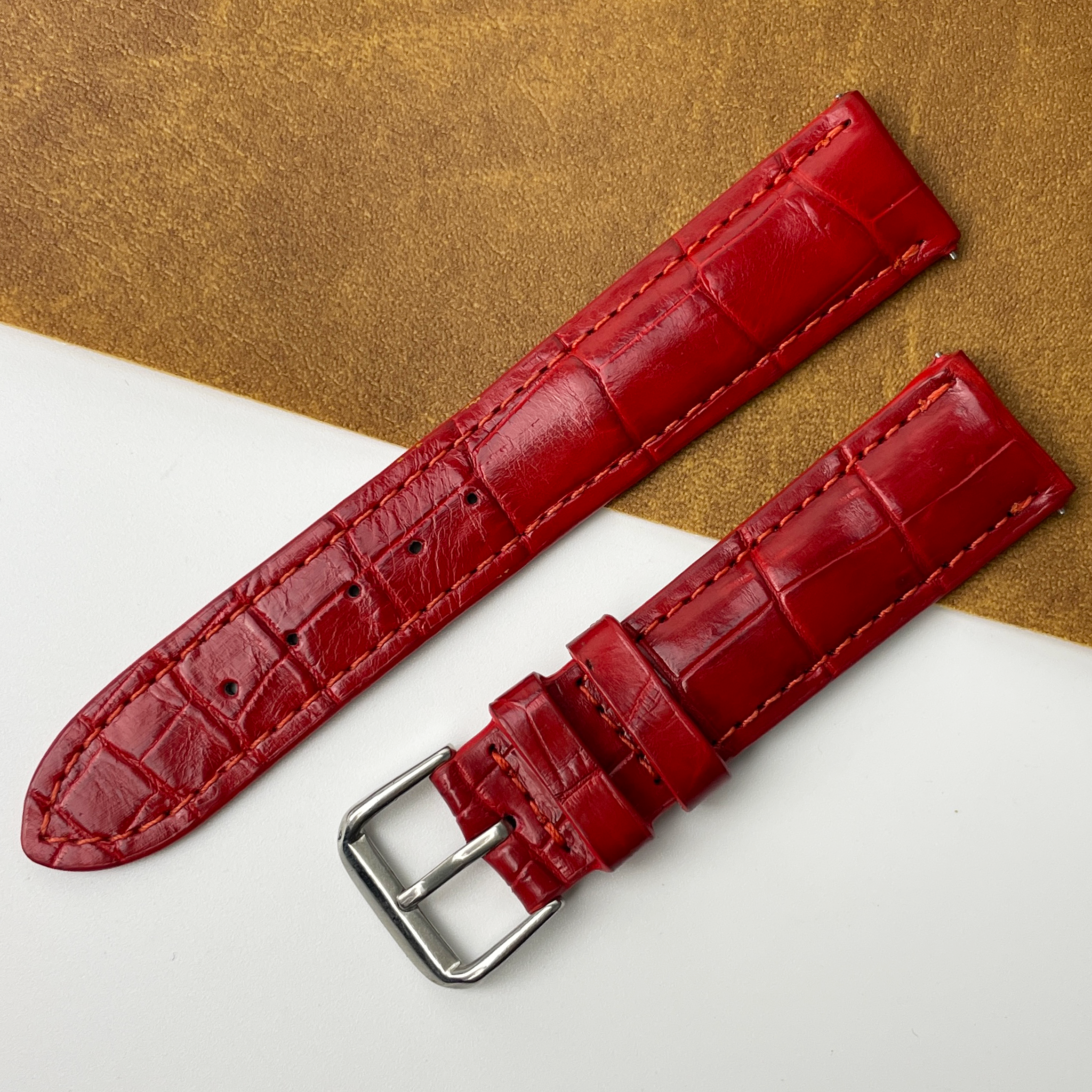Red Unique Pattern Alligator Leather Watch Band For Men