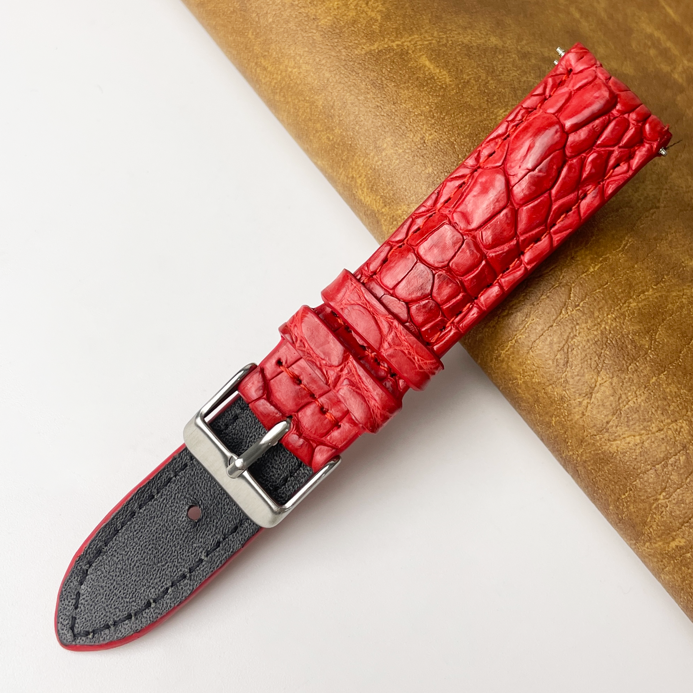 Bright Red Unique Texture Alligator Leather Watch Band For Me