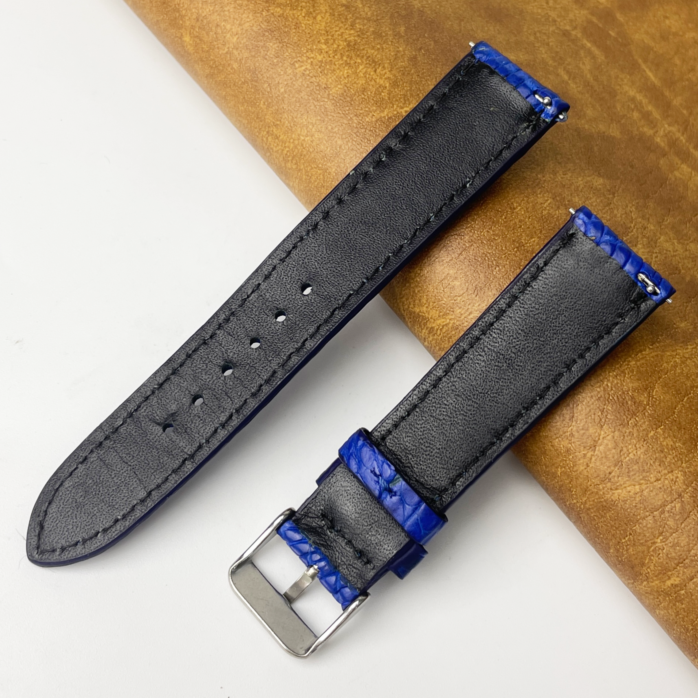 blue unique pattern alligator watch band for men