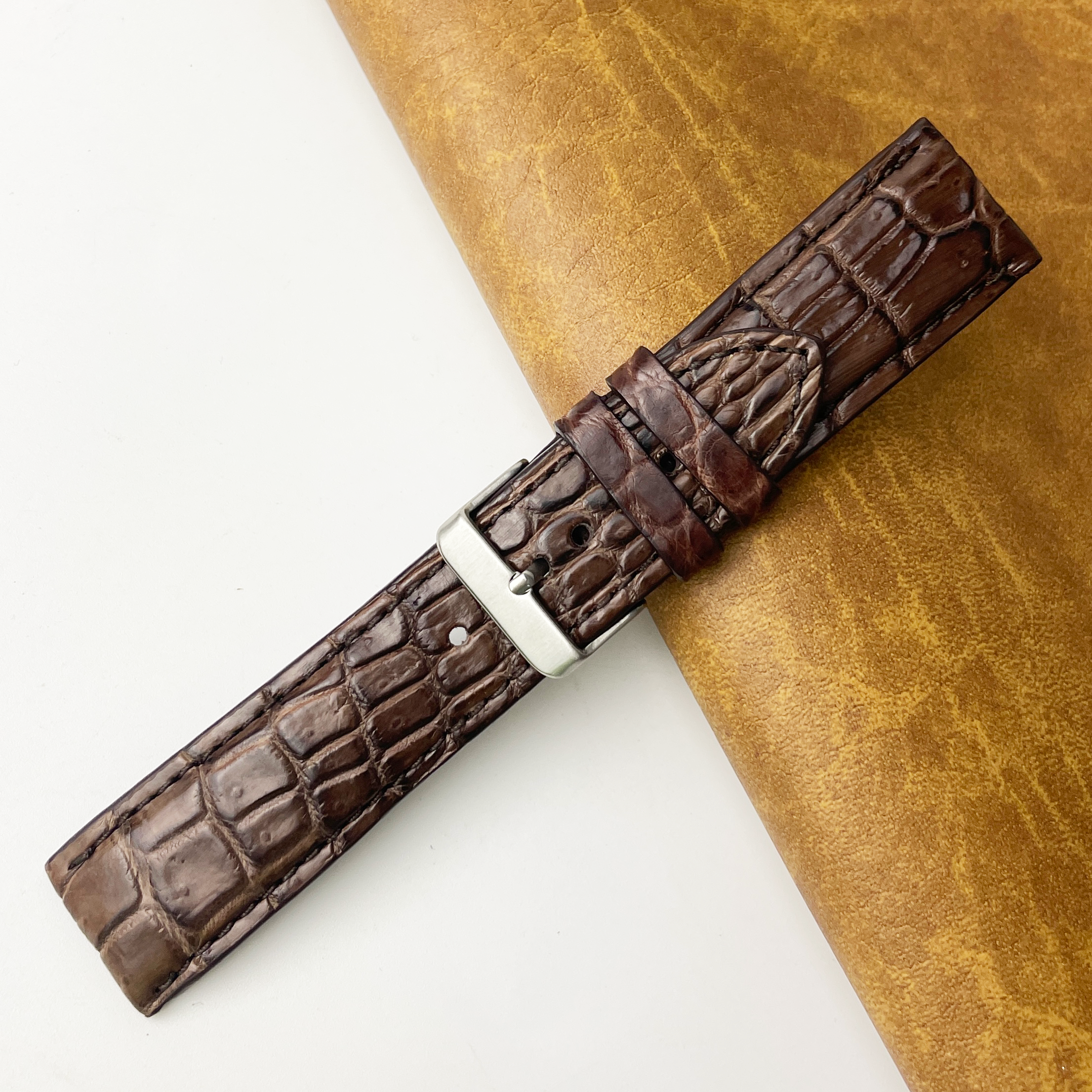 Dark Brown Unique Texture Alligator Leather Watch Band For Men