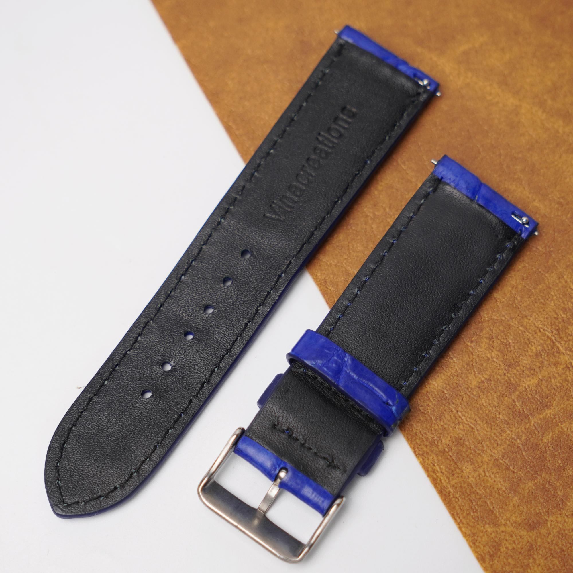 24mm Blue Unique Pattern Alligator Leather Watch Band For Men DH-50V