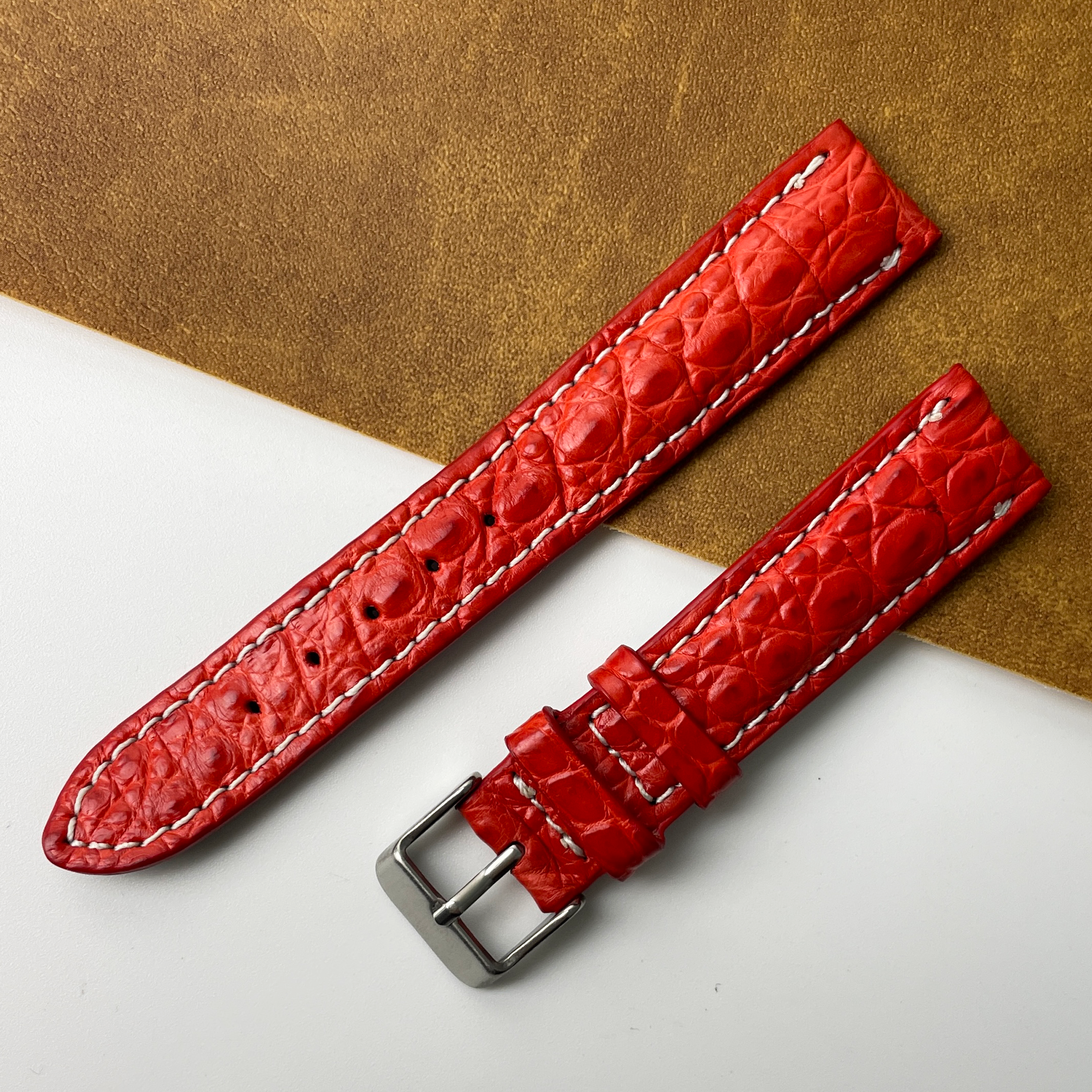 Poppy Red Unique Texture Alligator Leather Watch Strap For Men