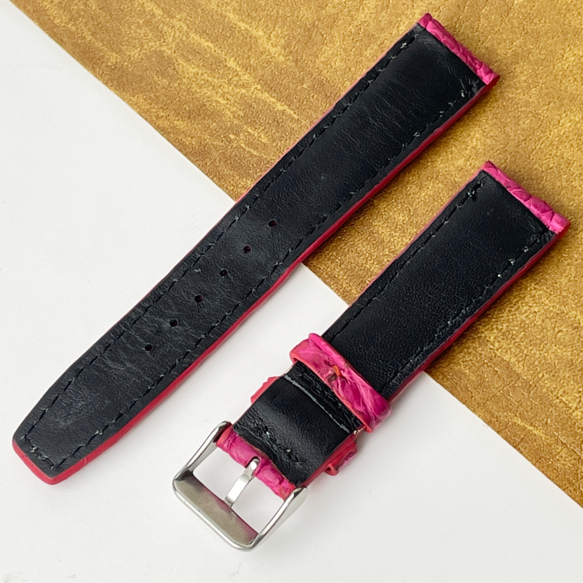 Pink Unique Texture Alligator Watch Band For Men 