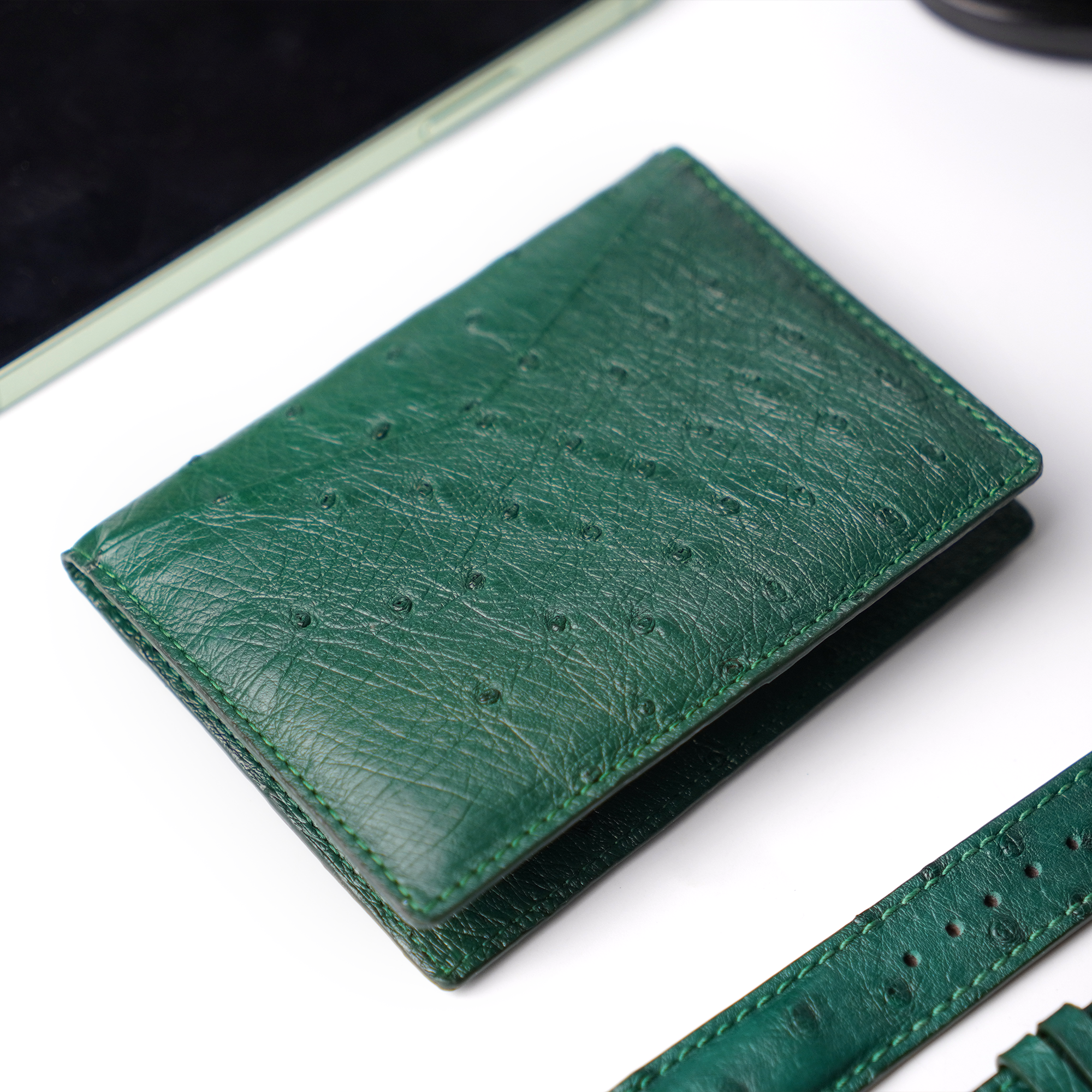 Green Double Side Ostrich Leather Credit Card Holder | RFID Blocking | CARDOS-08