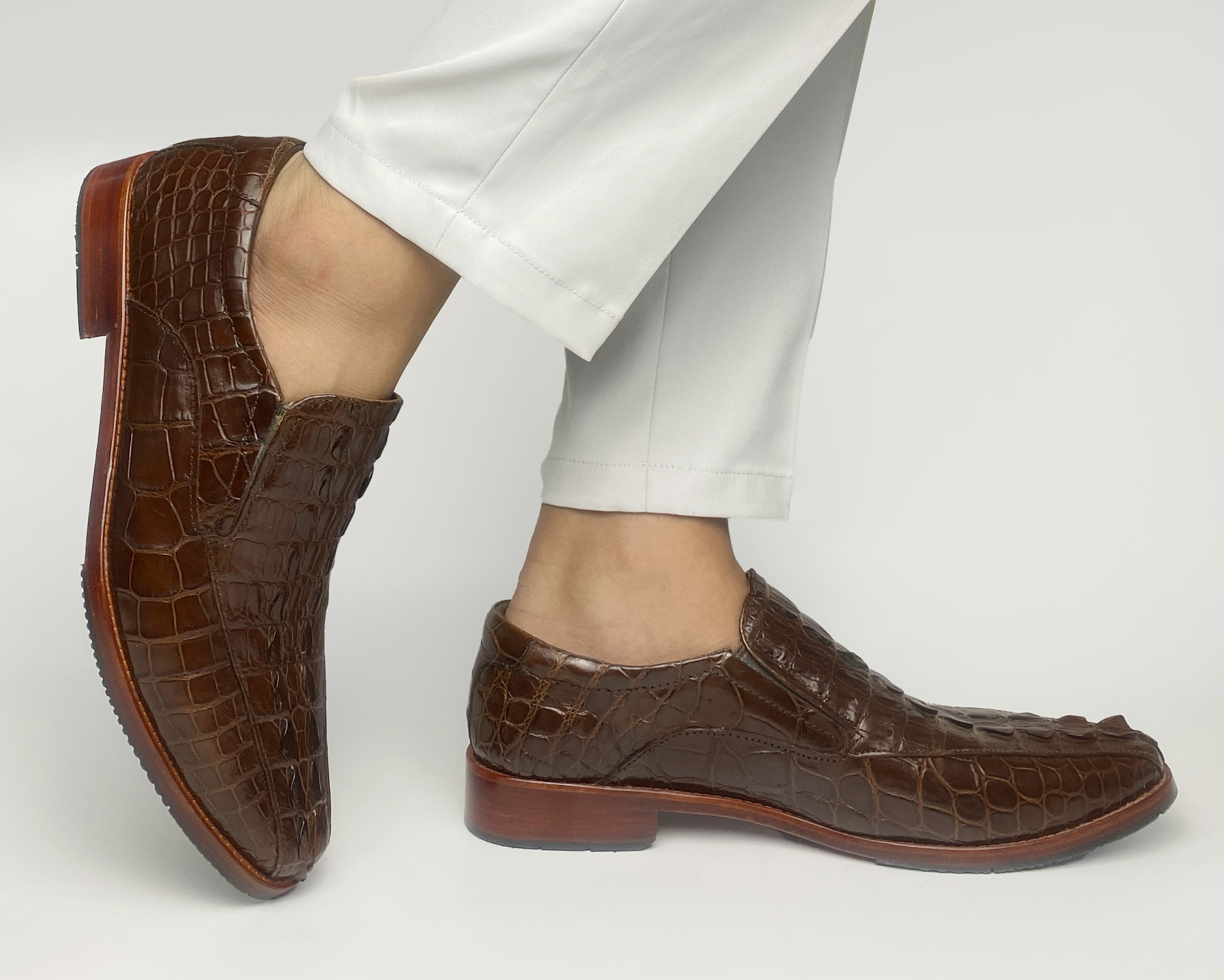 Dark Brown Belly Alligator Leather Mens Slip On Loafers | Crocodile Skin Dress Shoes For Men | SH73H42