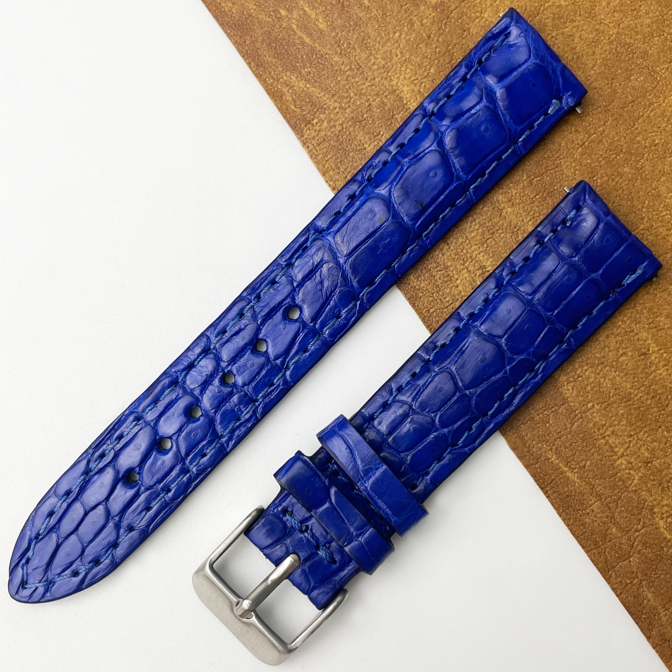 18mm Blue Unique Pattern Alligator Leather Watch Band For Men DH-50AE
