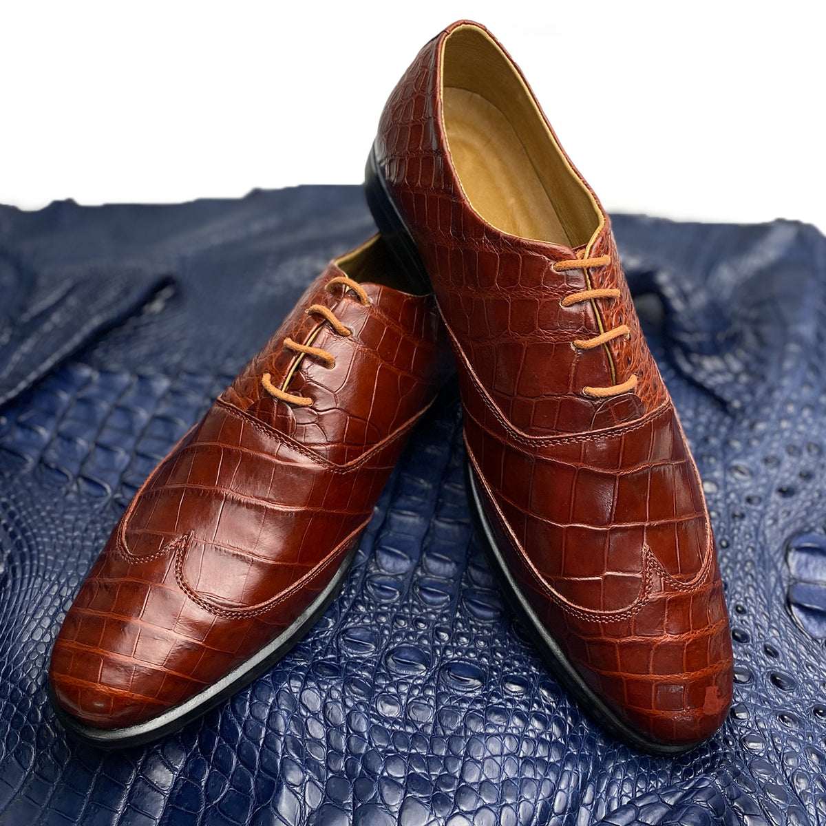 Handcrafted Light Brown Crocodile Oxford Shoes Party Shoes For Men ...