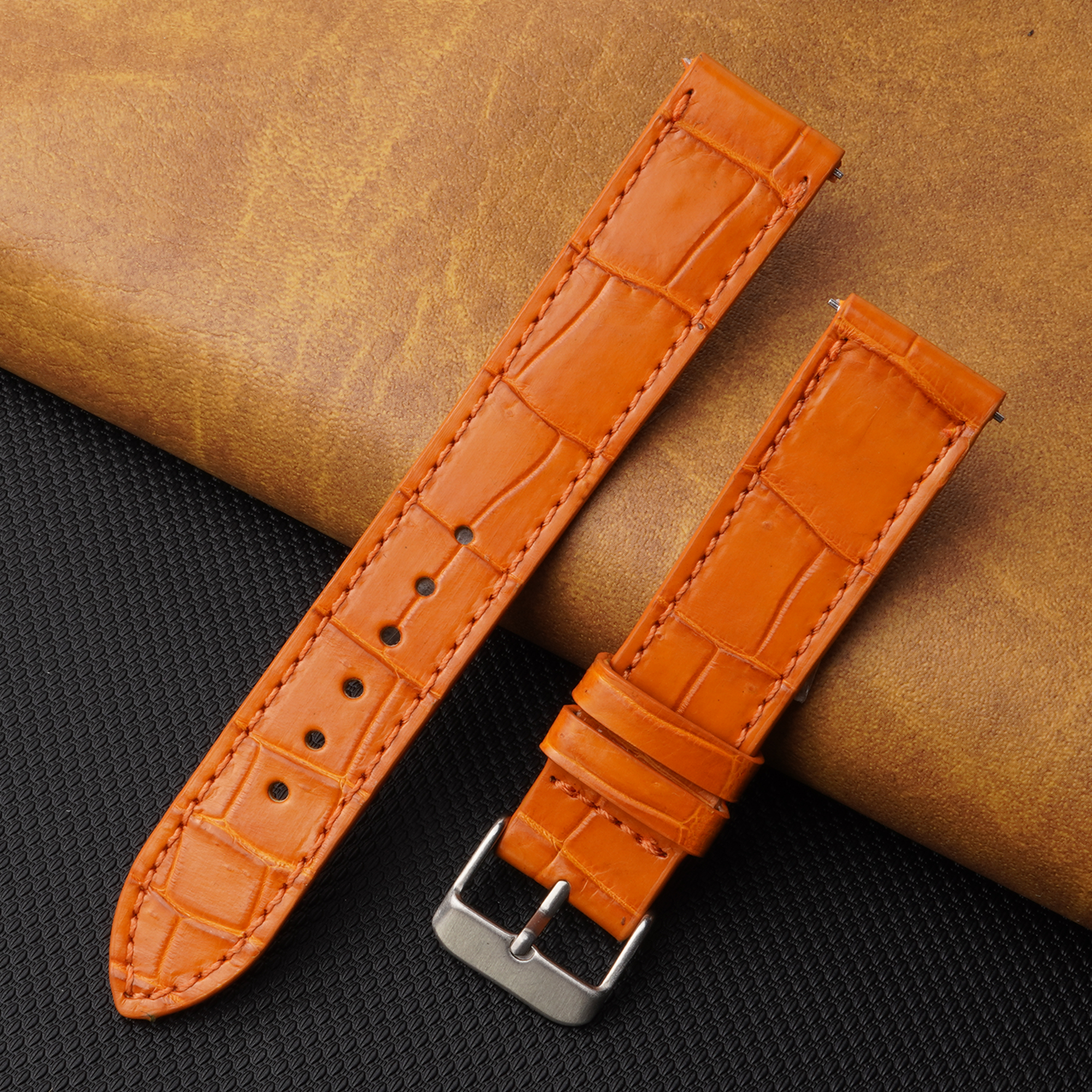 Flat Tan Alligator Leather Watch Band