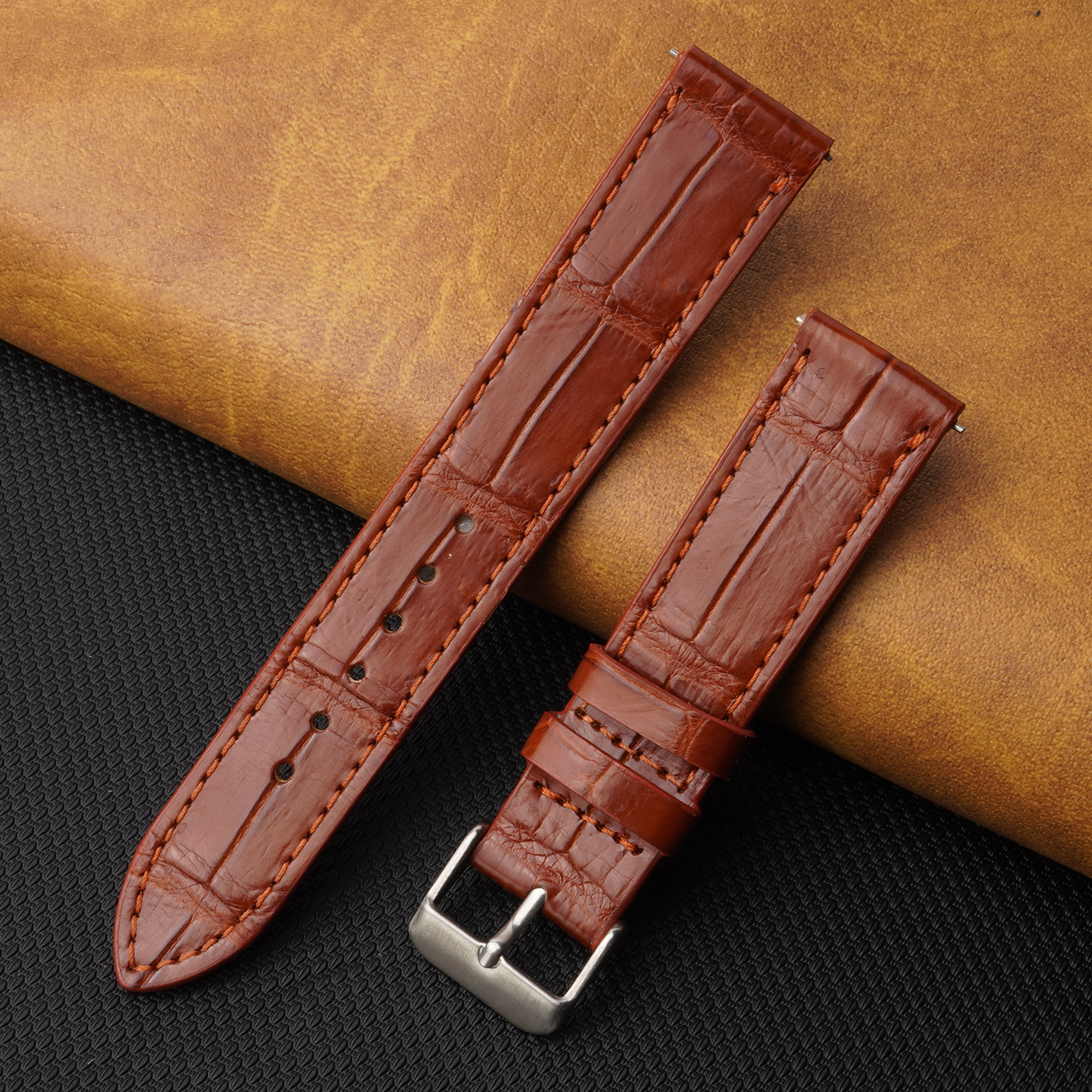 Flat Light Brown Alligator Leather Watch Band