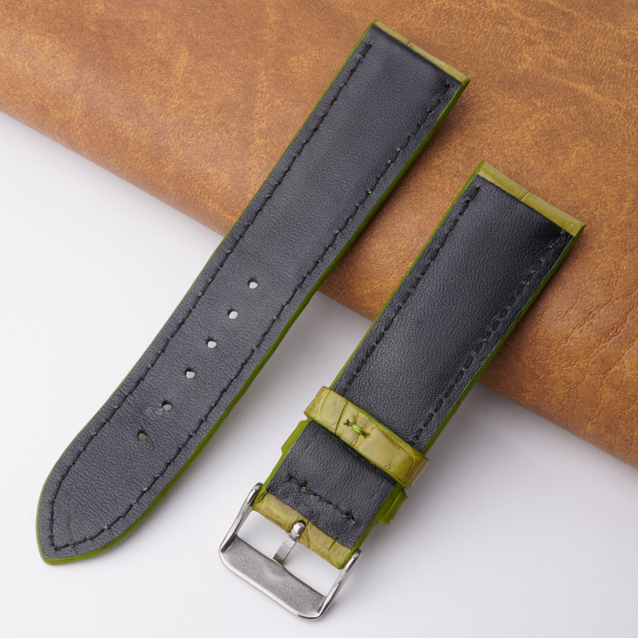 22mm Green Unique Pattern Alligator Leather Watch Band For Men DH-200A