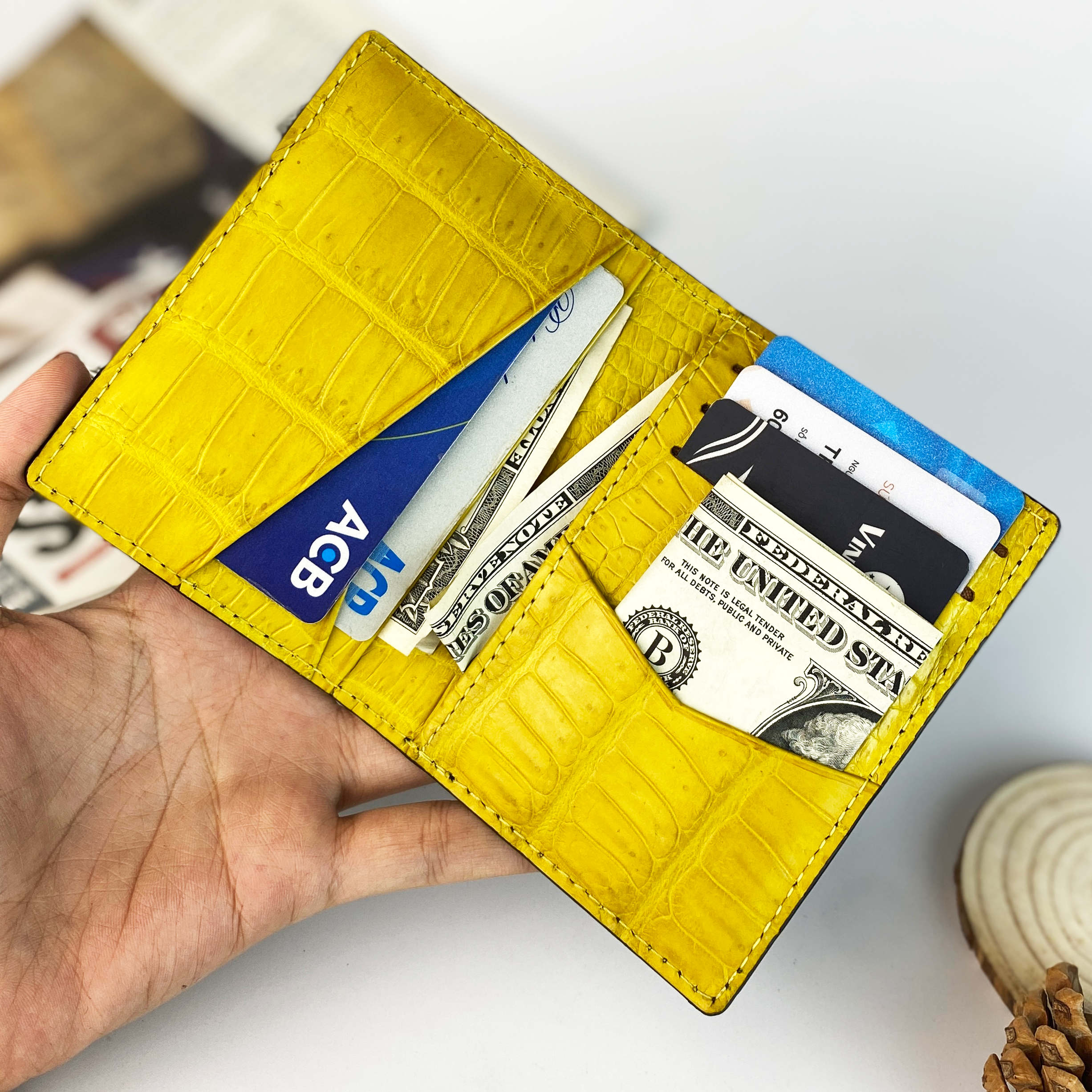 Black & Yellow Double Side Alligator Leather Credit Card Holder | RFID Blocking | CARD-19