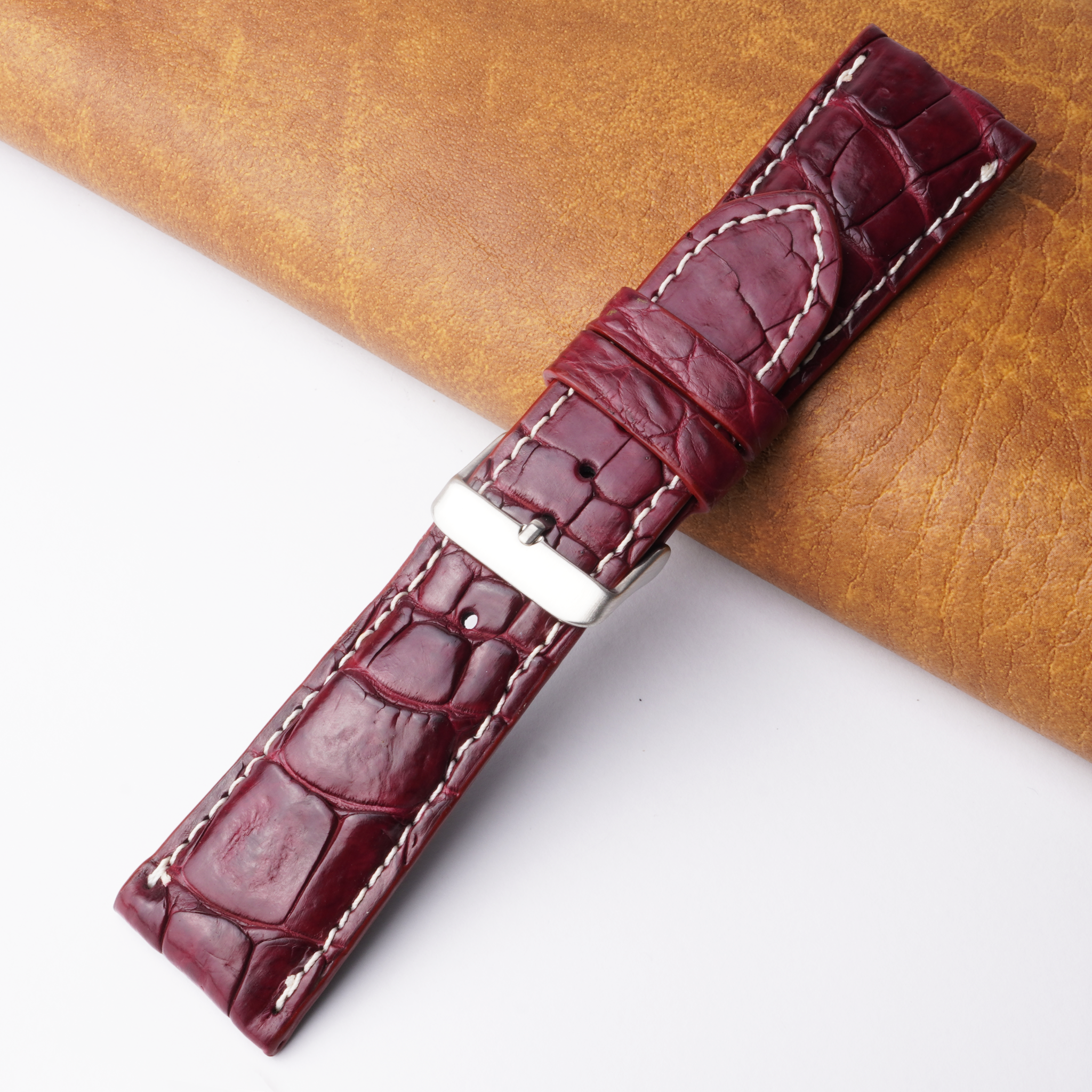26mm Burgundy Unique Pattern Alligator Leather Watch Band For Men DH-224E
