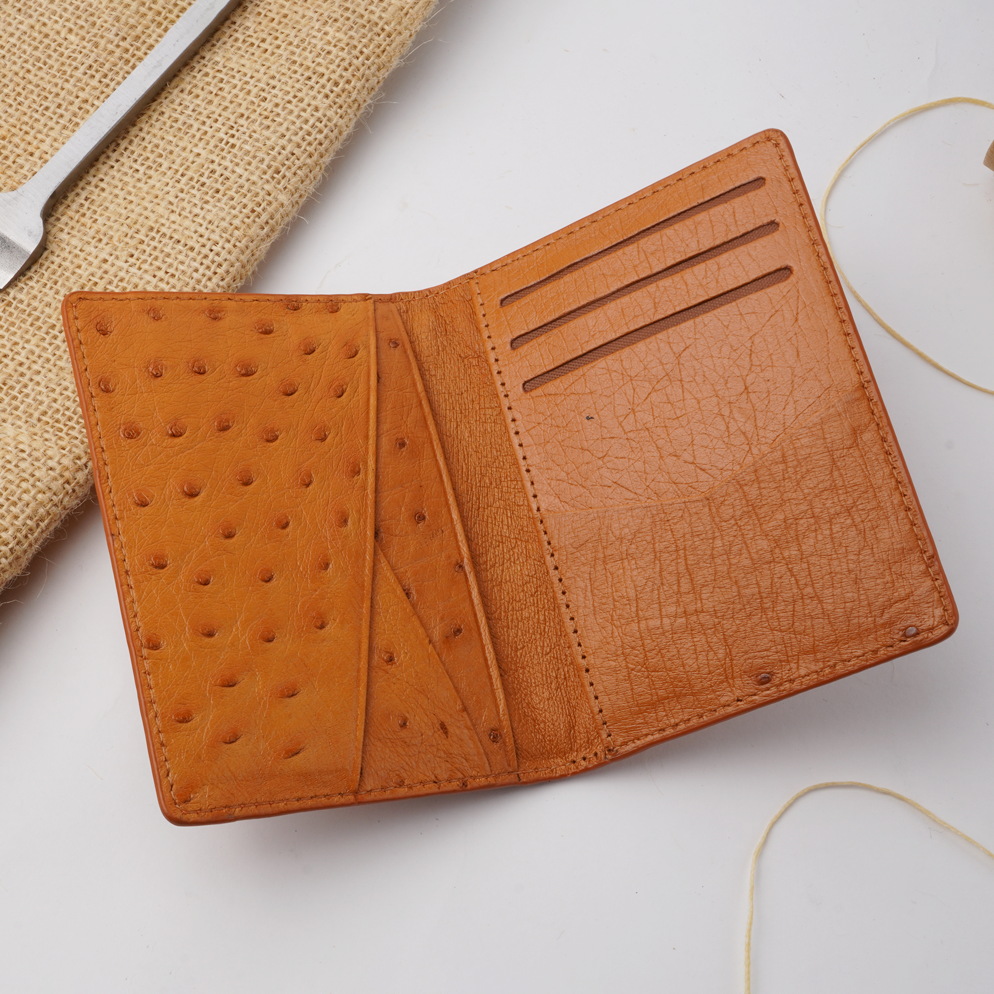 Tan Double Side Ostrich Leather Credit Card Holder | RFID Blocking | CARDOS-02