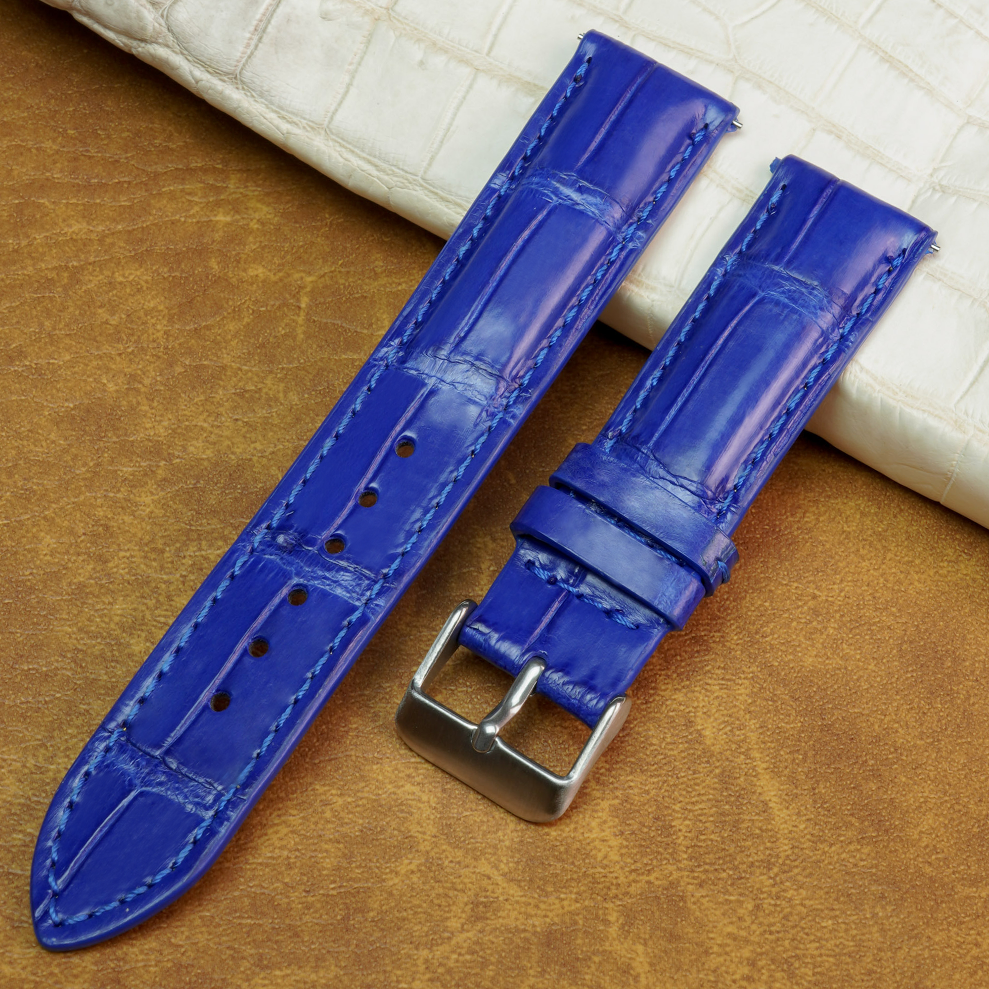 Genuine Alligator leather, blue Crocodile Leather Skin Men's Belt Handmade