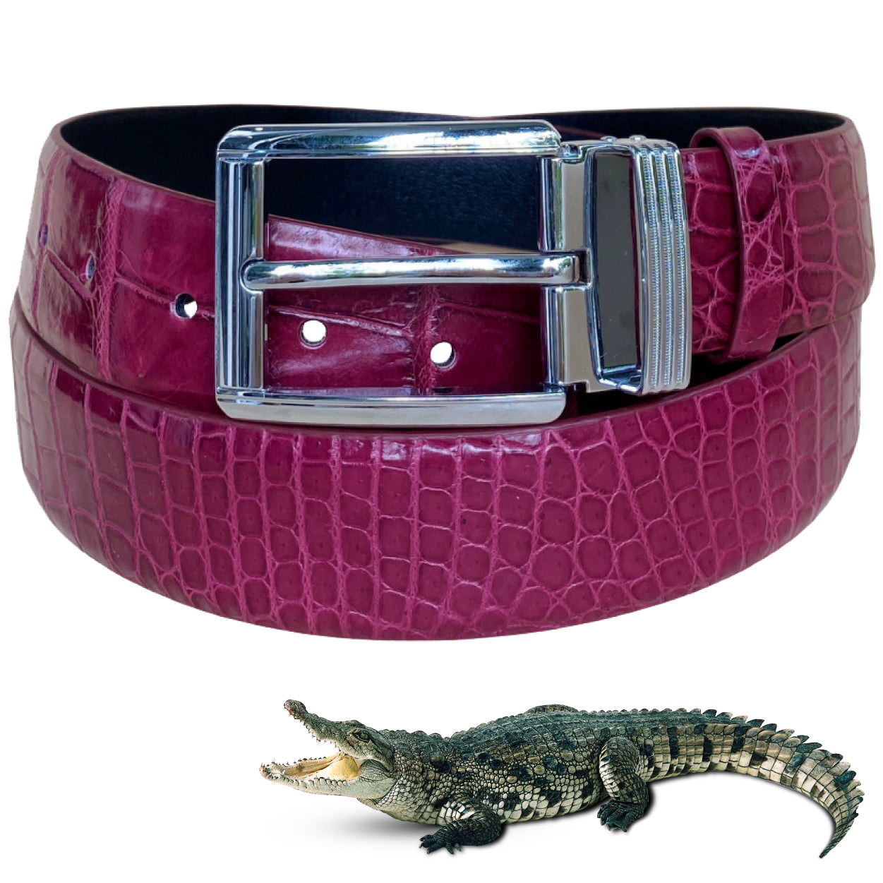 Premium Burgundy Alligator Belt Men's - Pin Buckle