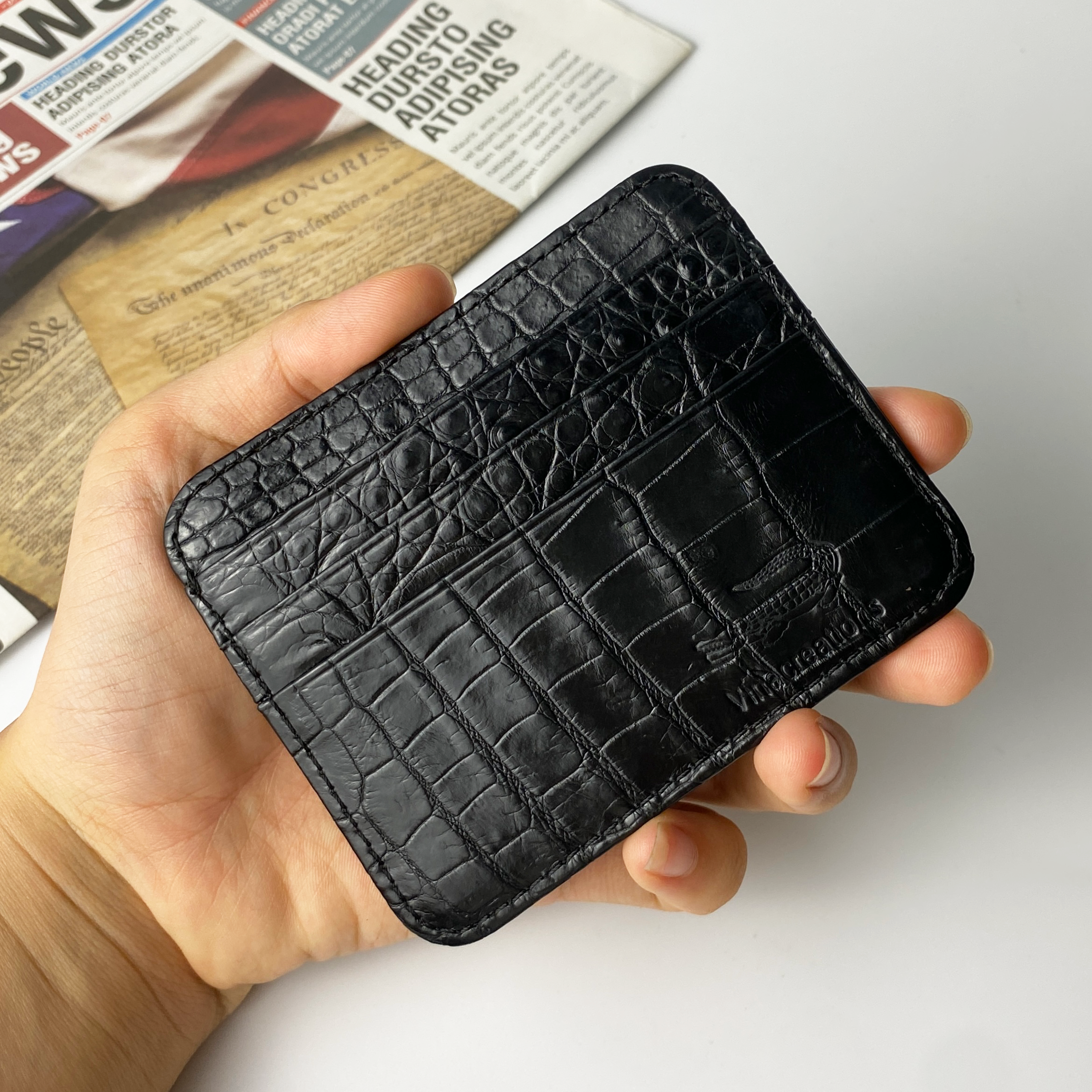 Black Alligator Leather Credit Card Holder | RFID Blocking | BLACK-CARD-11