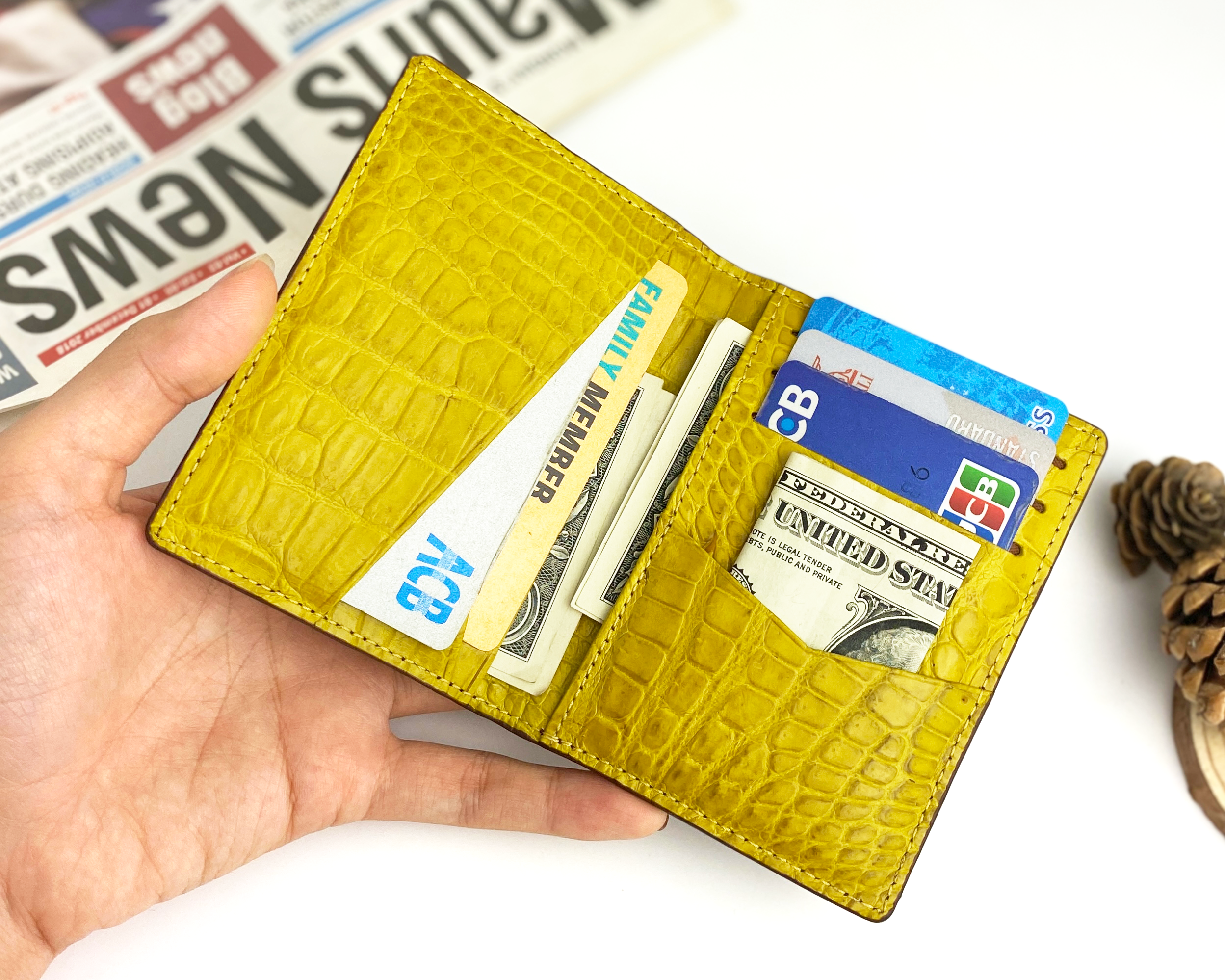 Brown & Yellow Double Side Alligator Leather Credit Card Holder | RFID Blocking | CARD-39