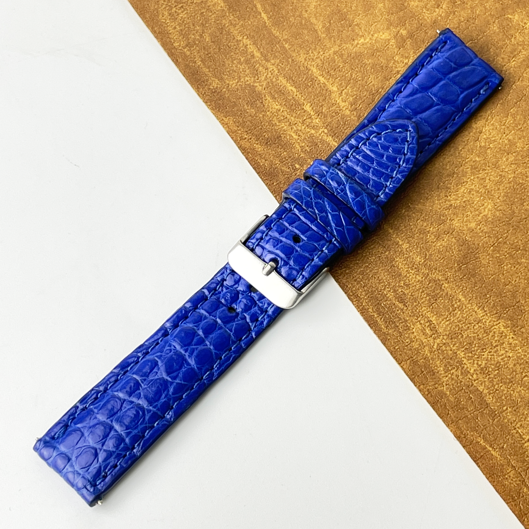 20mm Blue Unique Pattern Alligator Leather Watch Band For Men DH-50L