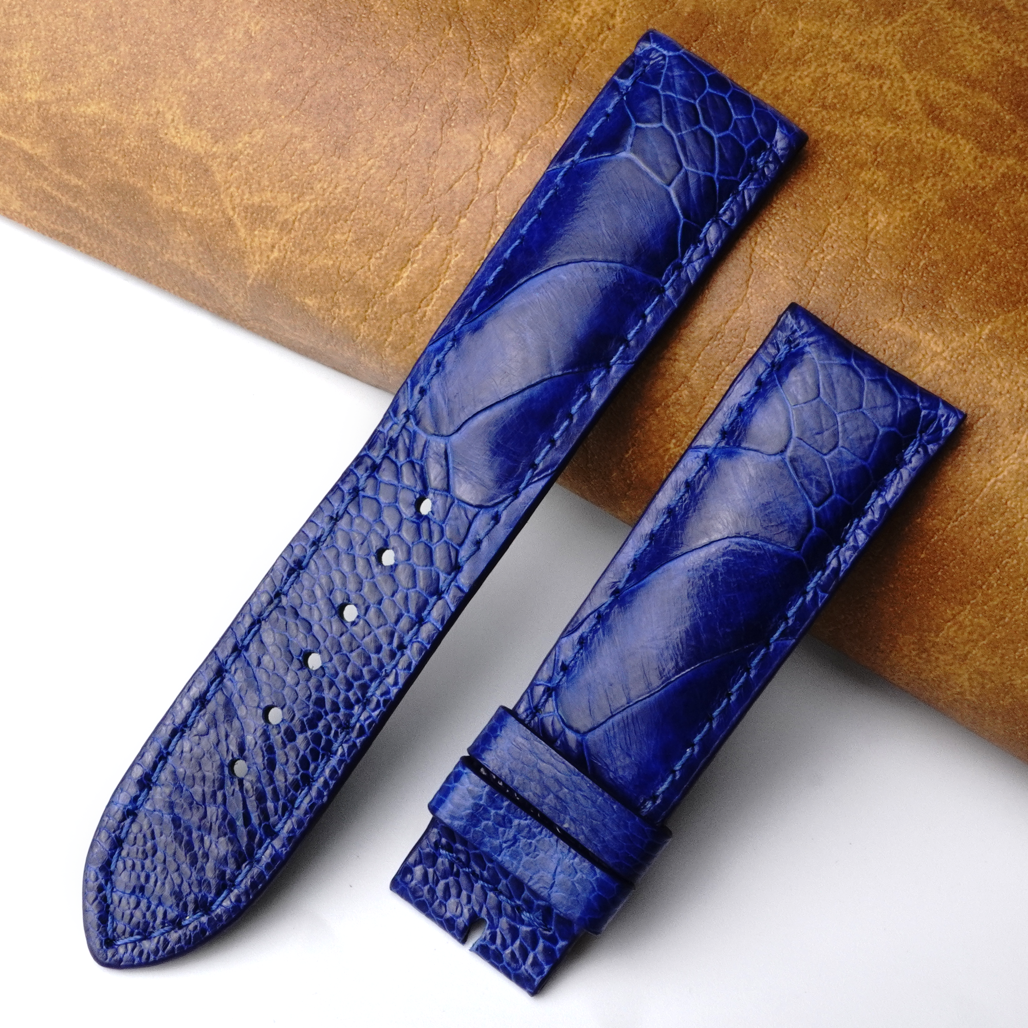 22mm Blue Unique Pattern Ostrich Leather Watch Band For Men DH-192B